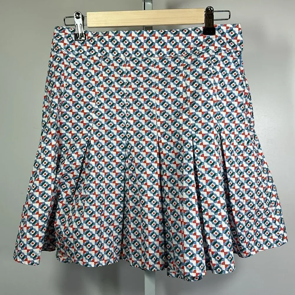 MAEVE ANTHROPOLOGIE Women's Cotton Motif Pleated Mini Skirt Blue Size 6 - Picture 3 of 12